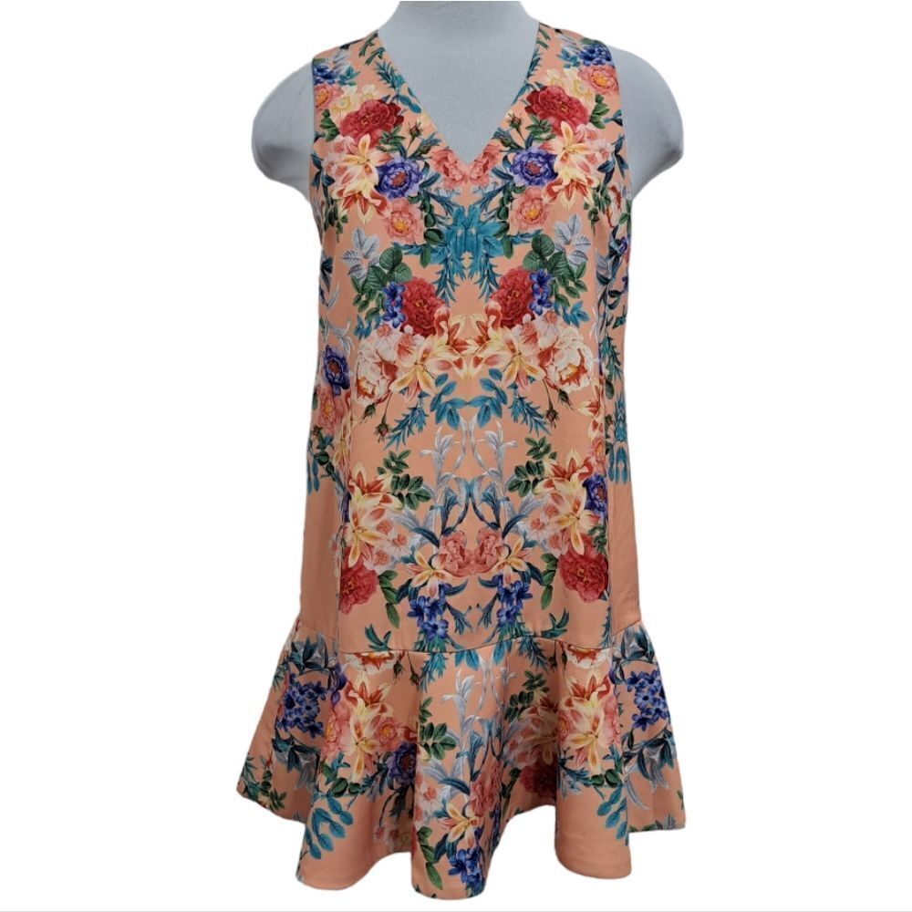 Keepsake The Label Anthropologie V Neck Sleeveless Floral Dress XS Petite Peach
